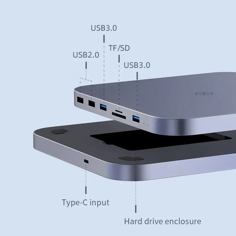 Hagibis USB C Hub dengan penutup Hard Drive, stasiun Dok Tipe C 2.5 SATA NVME M.2 casing SSD 4K DP USB3.0 M1 M2 untuk Mac Mini