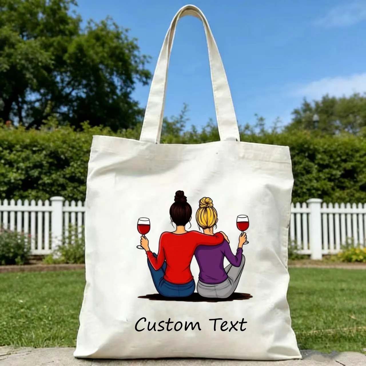 1PC Custom Best Friends Wine Tote Bag Personalized Text Canvas Handbag Reusable Shopping Bag Gift for BFF Sister