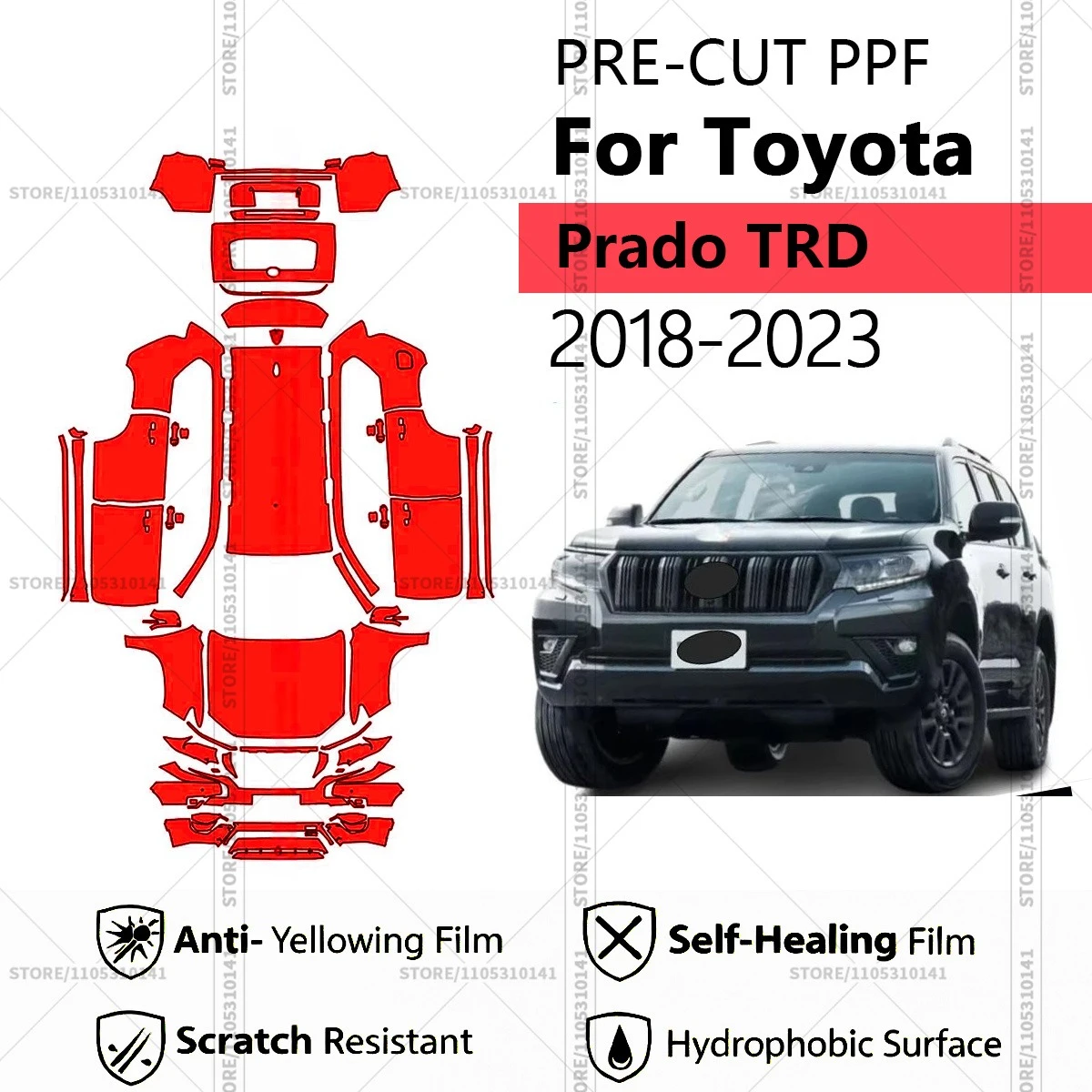 

Предварительно нарезанная прозрачная защитная пленка PPF для автомобилей, профессиональная пленка для полной оклейки автомобиля, для Toyota Prado TRD 2018-2023