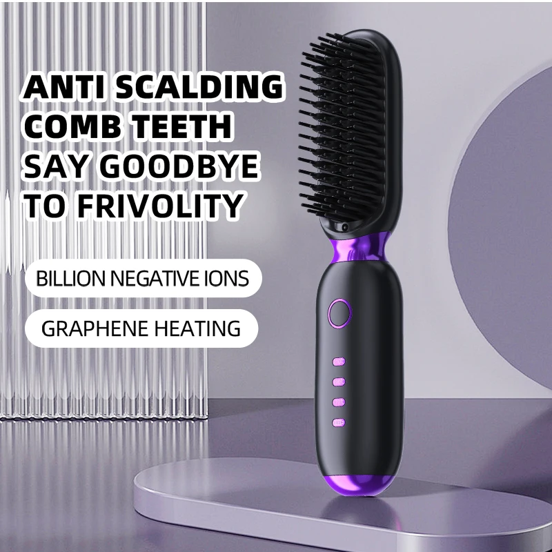 Portable Cordless 2-in-1 Hair Brush Straightener Fast Heating Ceramic Plate Negative Ion for Home Hotel Use USB Power Source - view 6