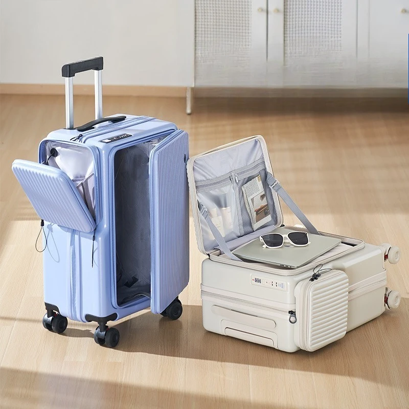 Side-opening Lid Travel Swivel Wheels Luggage Box Large Capacity Allowed Board The Aircraft Trolley Suitcase Front-opening Slot