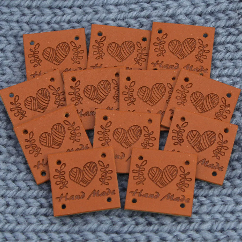 20pcs Heart Handmade Labels Branches Tags for Clothing Hand Made Label PU Leather Tag for Knitted Things Sewing Accessories