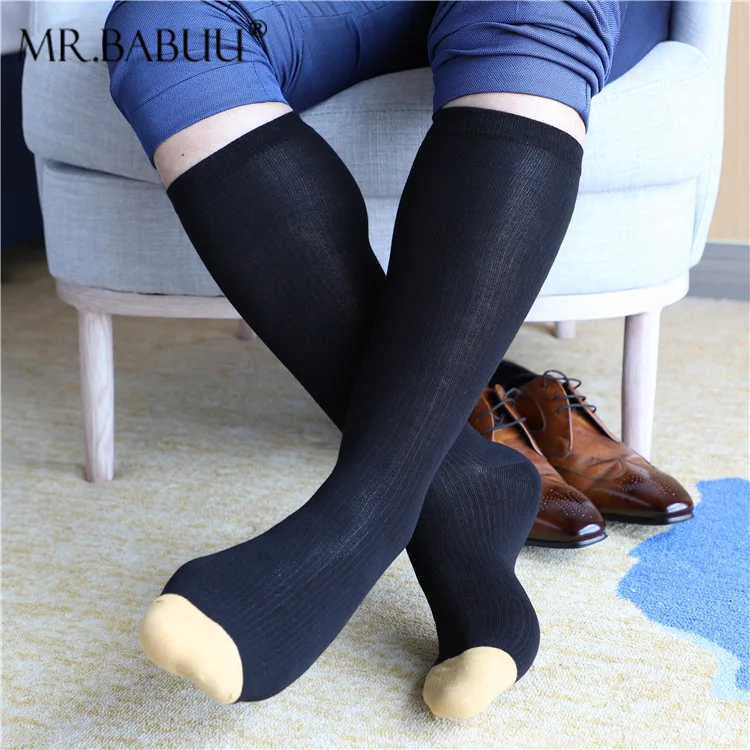 Gold Toes Men's Business Formal Dress Socks Sweat Absorbable Cotton Elastic Sexy Sheer Stockings Middle High Tube Long Socks