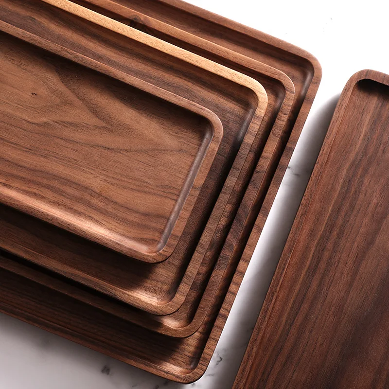 Square Black Walnut Solid Wood Tray, Solid Wood Tea Tray Fruit Tray Dim Sum Tray Customized log