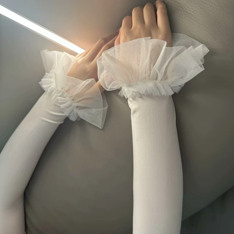 مسمار صور خلفية الدعائم كشكش طويل مضيئة الأكمام غطاء للذراع قفازات مرنة بدون أصابع لتقوم بها بنفسك أداة صورة مانيكير