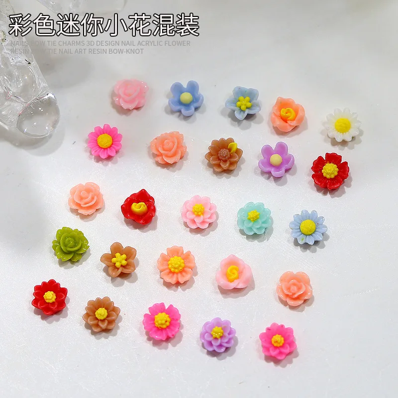 50PCS Mix Mini Colorful Beautiful Blossom Sunflowers Florets Resin Nail Art Rhinestones Decorations Manicure Charms Accessories