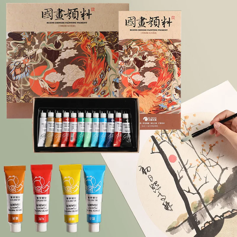 5ml 12/24 Color Chinese Painting Pigment Set Bright Rich Colors Delicate Paste for Painting Graffiti Art Enlightenment