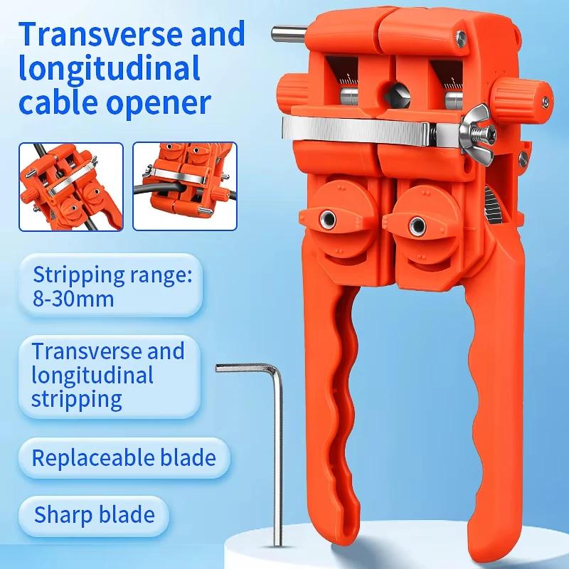 AUA-F9 Orange Fiber Optic Stripper Longitudinal Cable Jacket Slitter Cable Sheath Opening Cutter 8-30mm