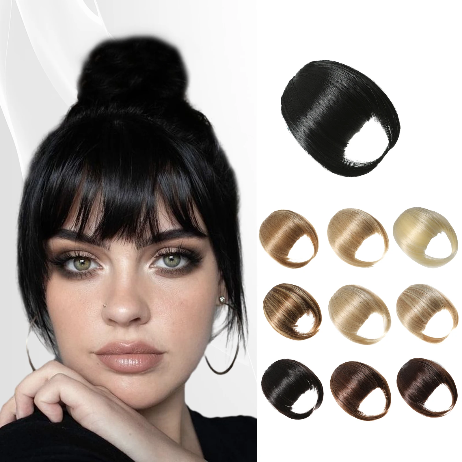 

Synthetic Women's Hair Short Straight Black Blunt Bangs Natural Fake Hair Bangs Two Clips In Hairpieces For Girls Heat Resistant