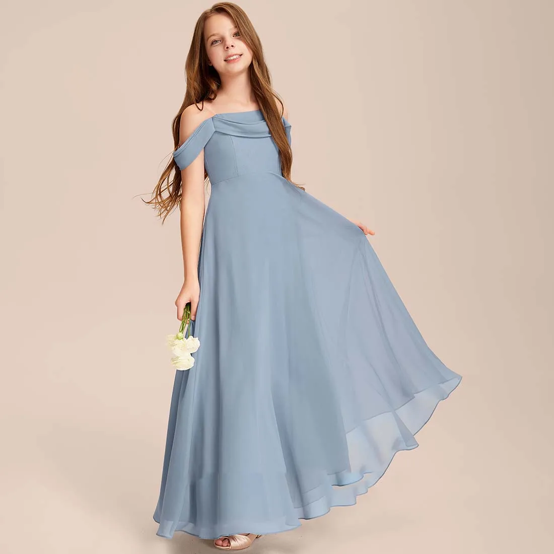 YZYmanualroom Chiffon Junior Bridesmaid Dress A-line Off the Shoulder Floor-Length 2-15T