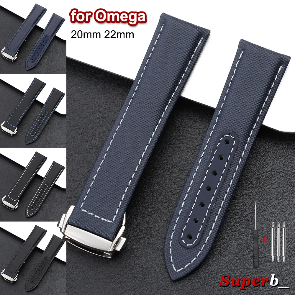 Correa de reloj de 20mm y 22mm para Omega Seamaster 300, correa de reloj Speedmaster de lona y nailon con hebilla plegable, correa deportiva para hombre
