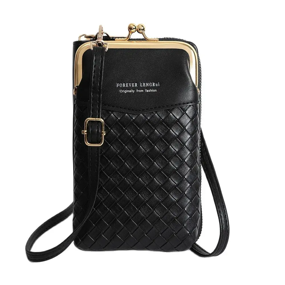 New Woven Pattern Universal Mobile Phone Bag Women's Vertical Lingge Crossbody Bag Fashion Versatile Shoulder Bag Korean Version