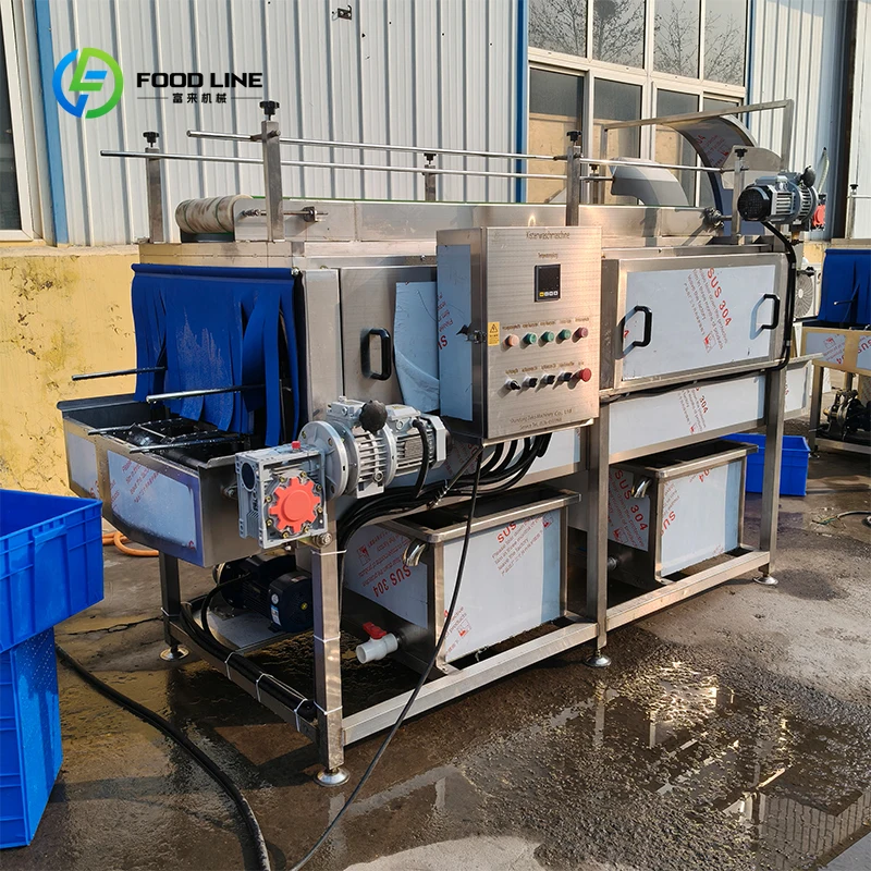 Customized Automatic Turnover Crate Washer Tray Washing Machine for Meat Seafood Food Factory Basket Cleaning