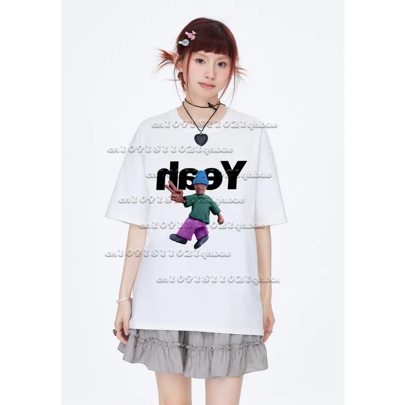 

Американский хип-хоп тренд Biye, футболка с короткими рукавами и 3D принтом персонажей мультфильма, свободная пара, дышащий быстросохнущий топ