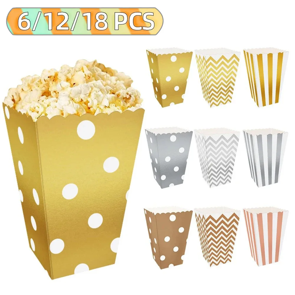 Pop Corn Box Candy Paper Dot Striped Wave Popcorn Box Favor Bags for Candy/Snack/Chips Wedding Xmas Kid Birthday Movie Party