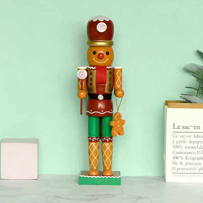 35cm Wooden Nutcracker Soldier with Gingerbread Decor, Festive Christmas Gift Ideal Collectible Tabletop Ornament