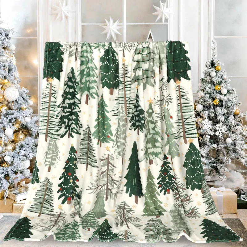 Christmas tree blanket 80INX60IN green forest flannel home sofa living room blanket