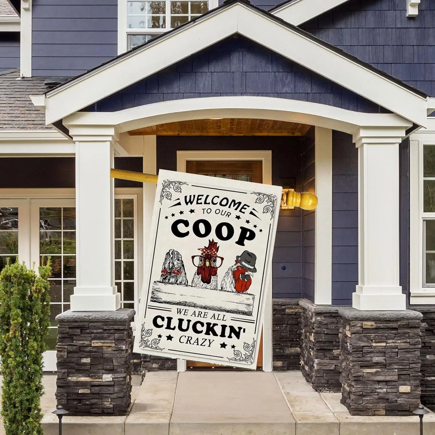 Funny Farm Chicken Coop Slogan House Flag Burlap 28X40 Inch Vertical Double Sided Outside Yard Holiday Outdoor Farmhouse Dec hhz