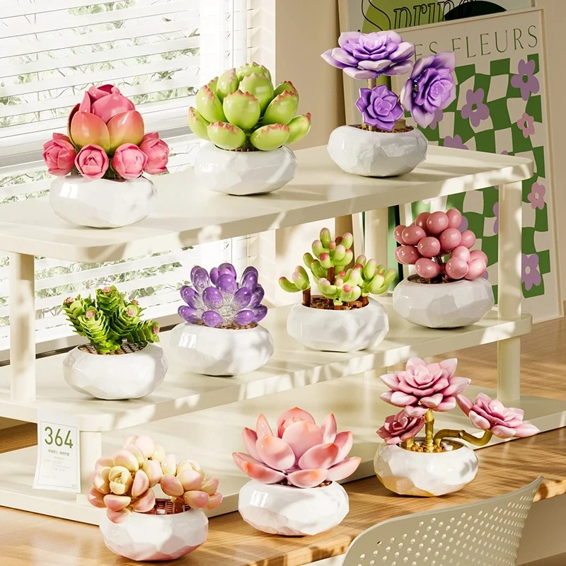 

Cute Plant Series Building Blocks Fleshy Potted Small Particles Assembled Bouquet of Children's Toy Model Ornaments Gifts