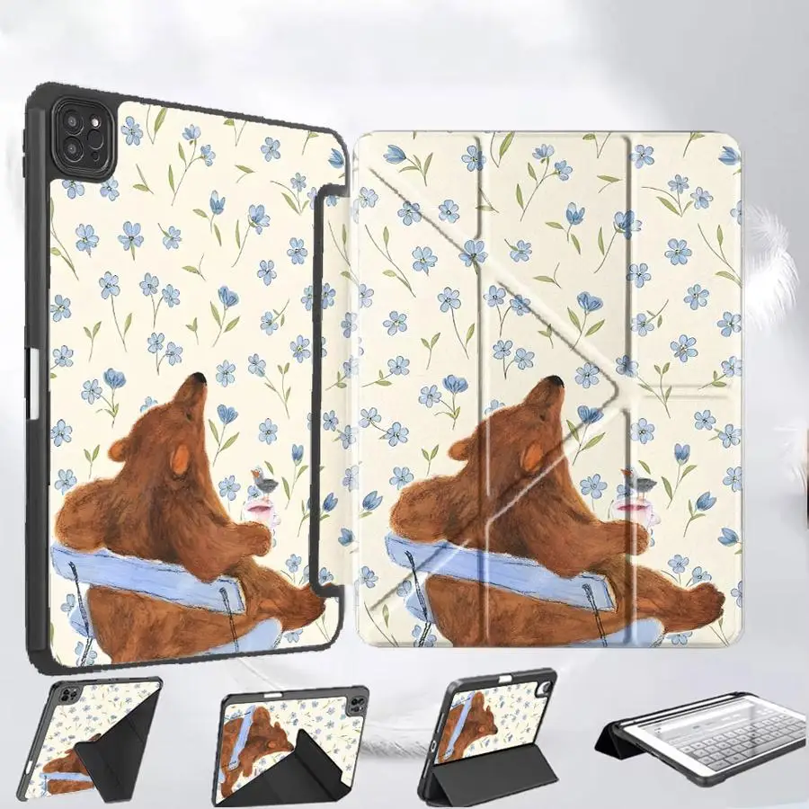 

Чехол-подставка для планшета с милым мультяшным медведем для iPad Pro 2025, Mini 6, 7, Air 4, 5, M3, M2, M4, 11 дюймов, Pro 11-го, 10-го, 9-го, 8-го, 7-го поколений, 12.9 дюймов