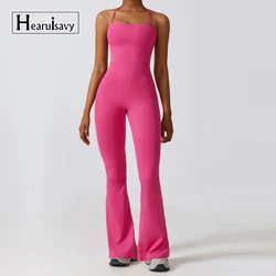 Bell Bottoms Gym Set Women One-piece Yoga Suit Sports Jumpsuit Women Fitness Rompers Stretch Workout Flare Leggings Bodysuits