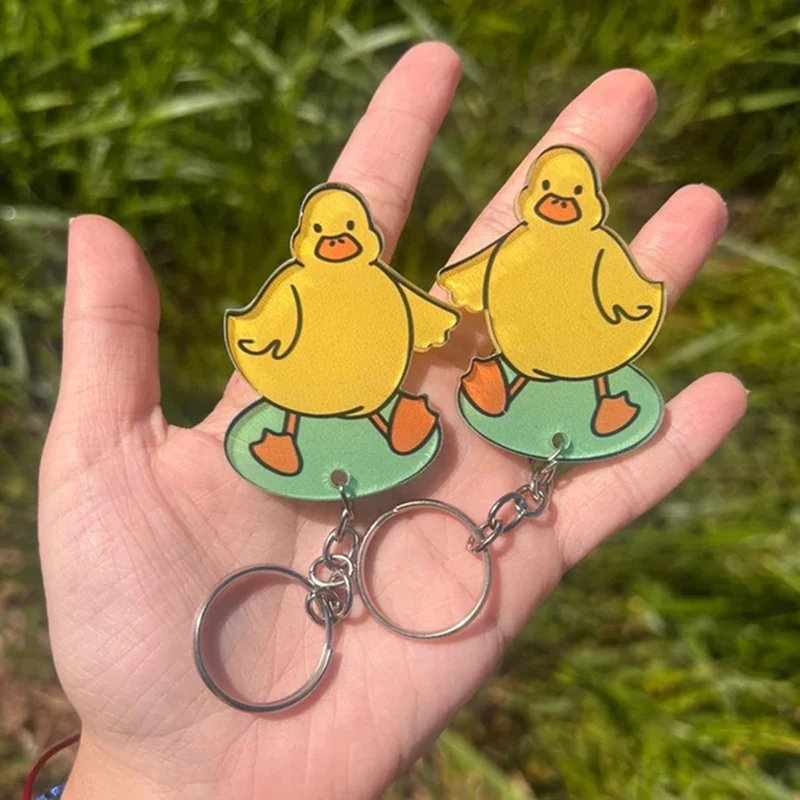 1 Pair Duckling Couple Keychain Mini Animal Duck Keyring Cute Ornaments Gift Key Chain Acrylic Creative School Bag Pendant Women