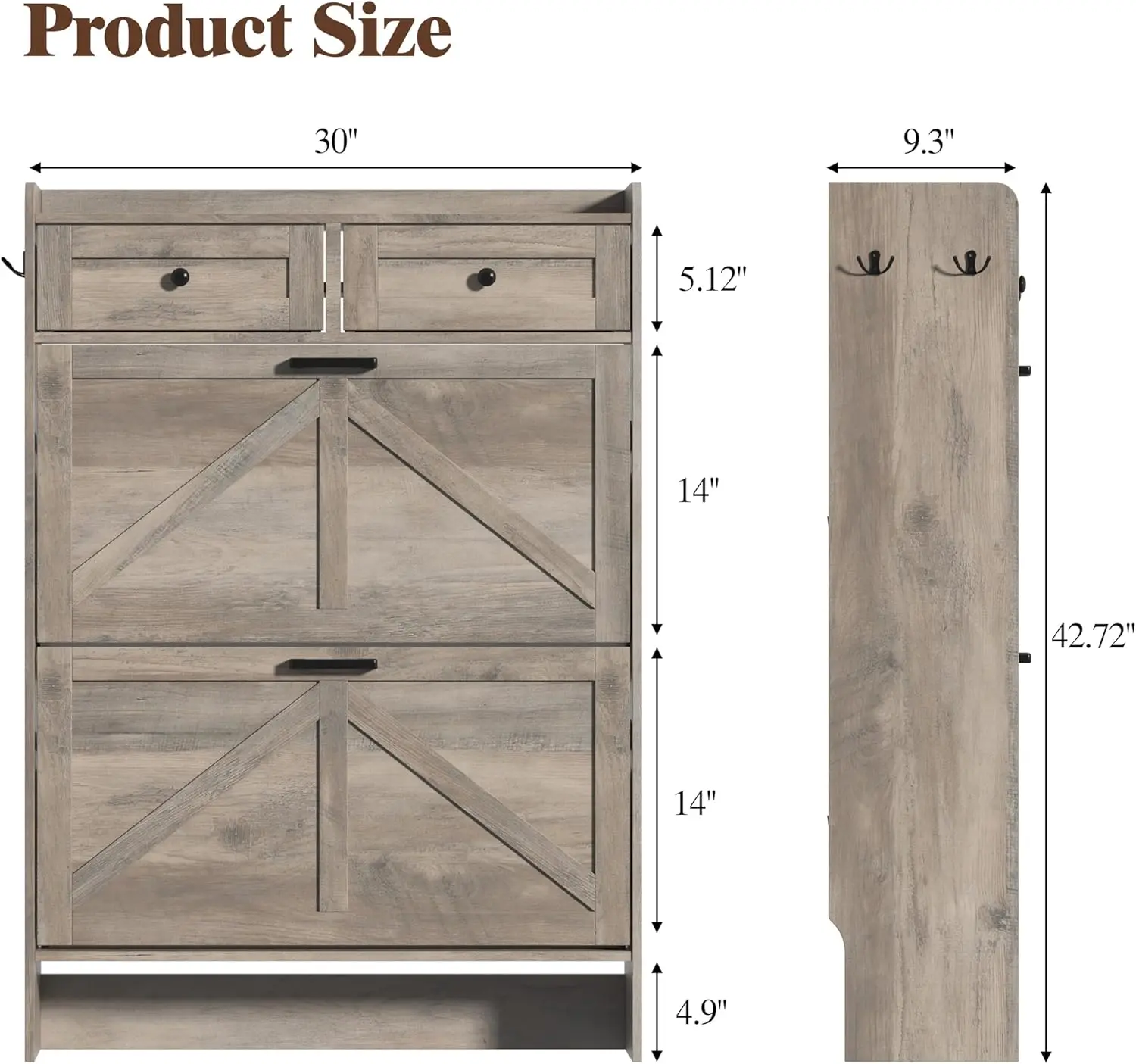 Shoe Cabinet with 2 Flip Drawers & 2 Storage Drawers, Rustic Farmhouse Narrow Shoe Organizer Cabinet, Slim Shoe Rack Cabinet, Sh