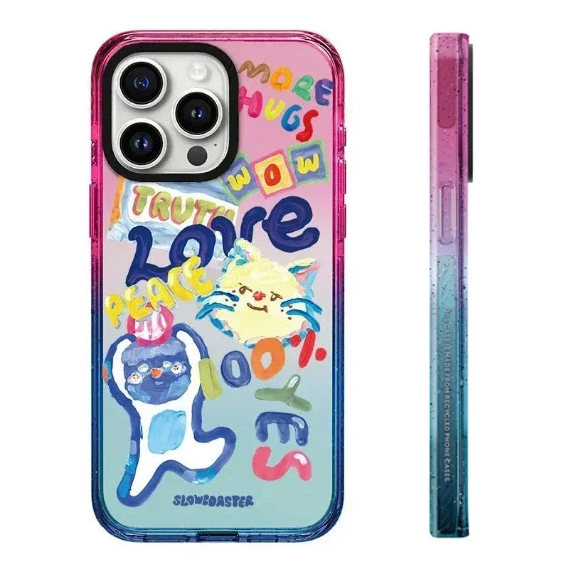 

2.0 Acrylic Colorful Border Cartoon Cat Graffiti Pattern iPhone 11 12 13 14 15 Pro Max Protective Case