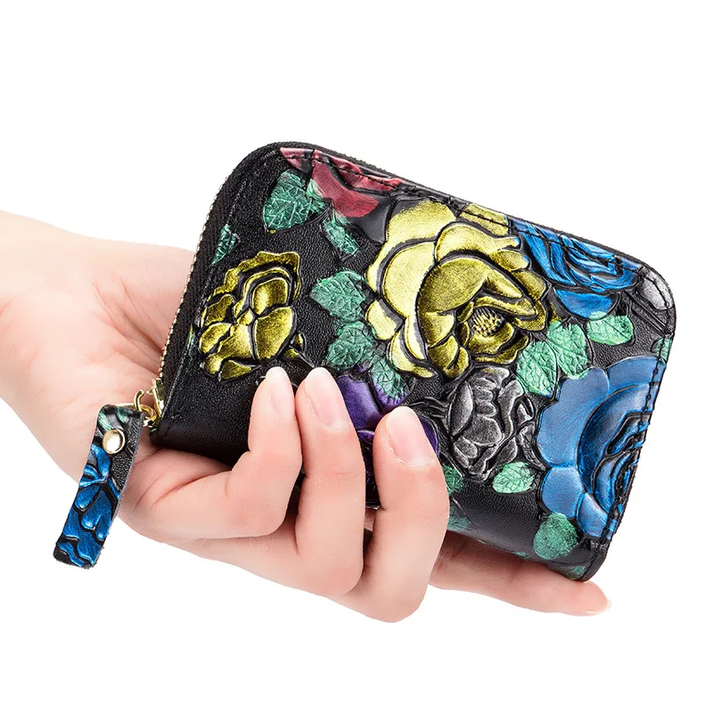 Fashion anti-theft swipe bag Women's leather printed zipper small card bag