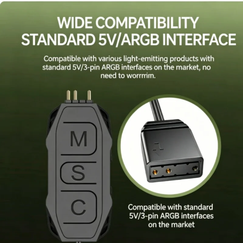 5V 3-Pin ARGB Wired Controller for Case Fan Light Strip RGB Remote SATA Adapter for Computer Gaming PC Build