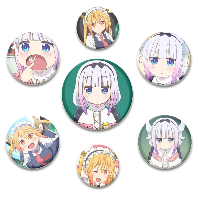 Comics Miss Kobayashi's Dragon Maid Brooches Tinplate Badge Round Pins Cartoon Badges for Backpack Hat Jewelry Accessories