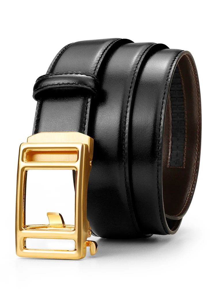 Minimalist men's belt top layer cowhide automatic buckle black casual whole set paired with jeans