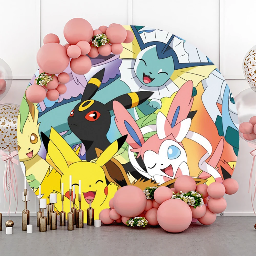 

Pikachu Pokemon Squirtle Round Backdrop Photo Background For Photography Baby Shower Birthday Party Supplies Kids Props Banner