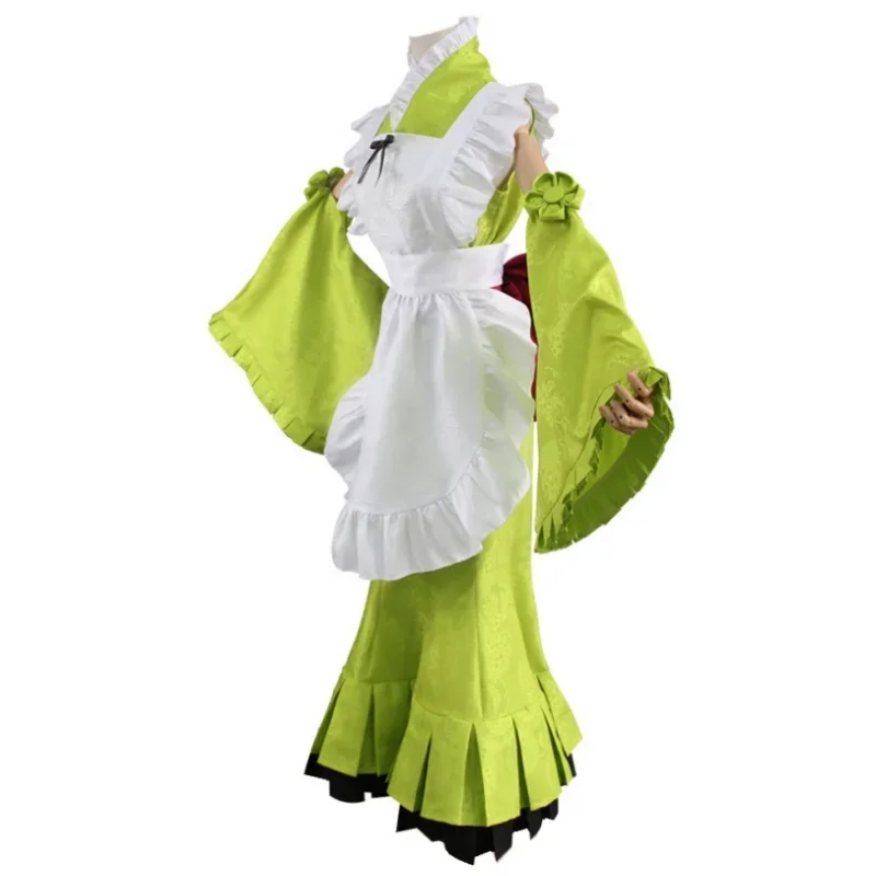 Costume de Cosplay Vert Matcha pour Femme, Robe Longue et Large à Manches sulf, Kimono avec Perruque, Cadeau de ixd'Anniversaire