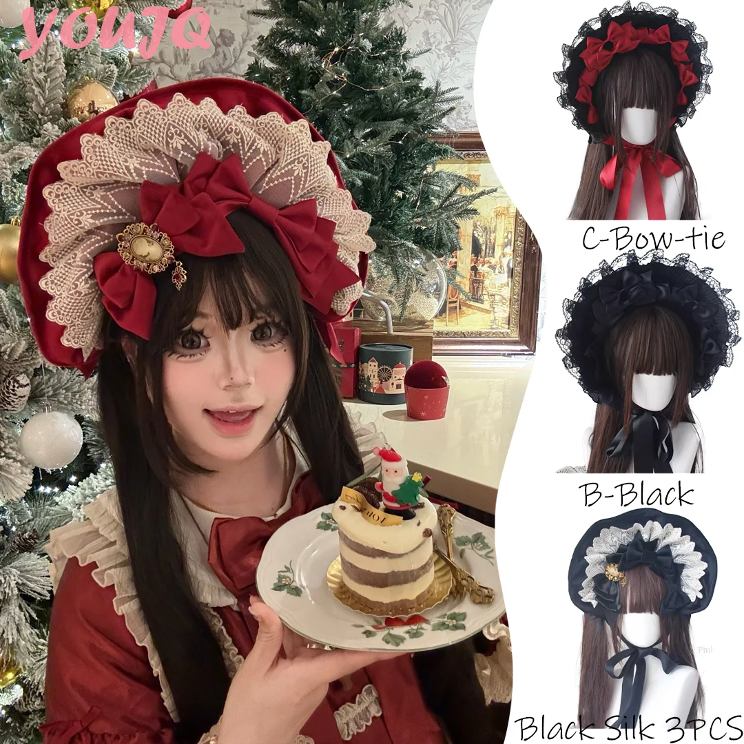 

Готический шляпный головной убор: федора, шляпа-боннет, шляпа-флэт, с кружевом и бантом, в стиле Лолита и аниме, для выставок, косплея и шоу, кружевные аксессуары для волос, плоская кепка