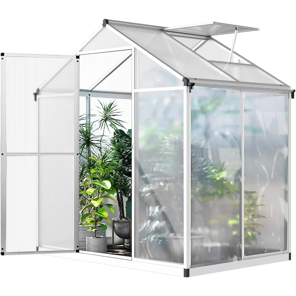 6.25 x 4 Ft Greenhouse for Outdoors with Quick Structure,Polycarbonate Green House with Roof Windows Vent,Walk in Sunroom