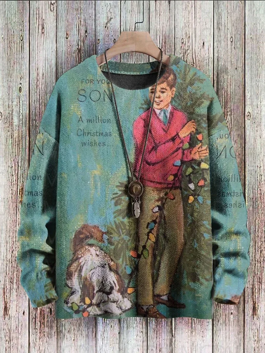 Pull de Noël en tricot pour hommes et femmes, motif d'art coloré, pull décontracté pour chien mignon