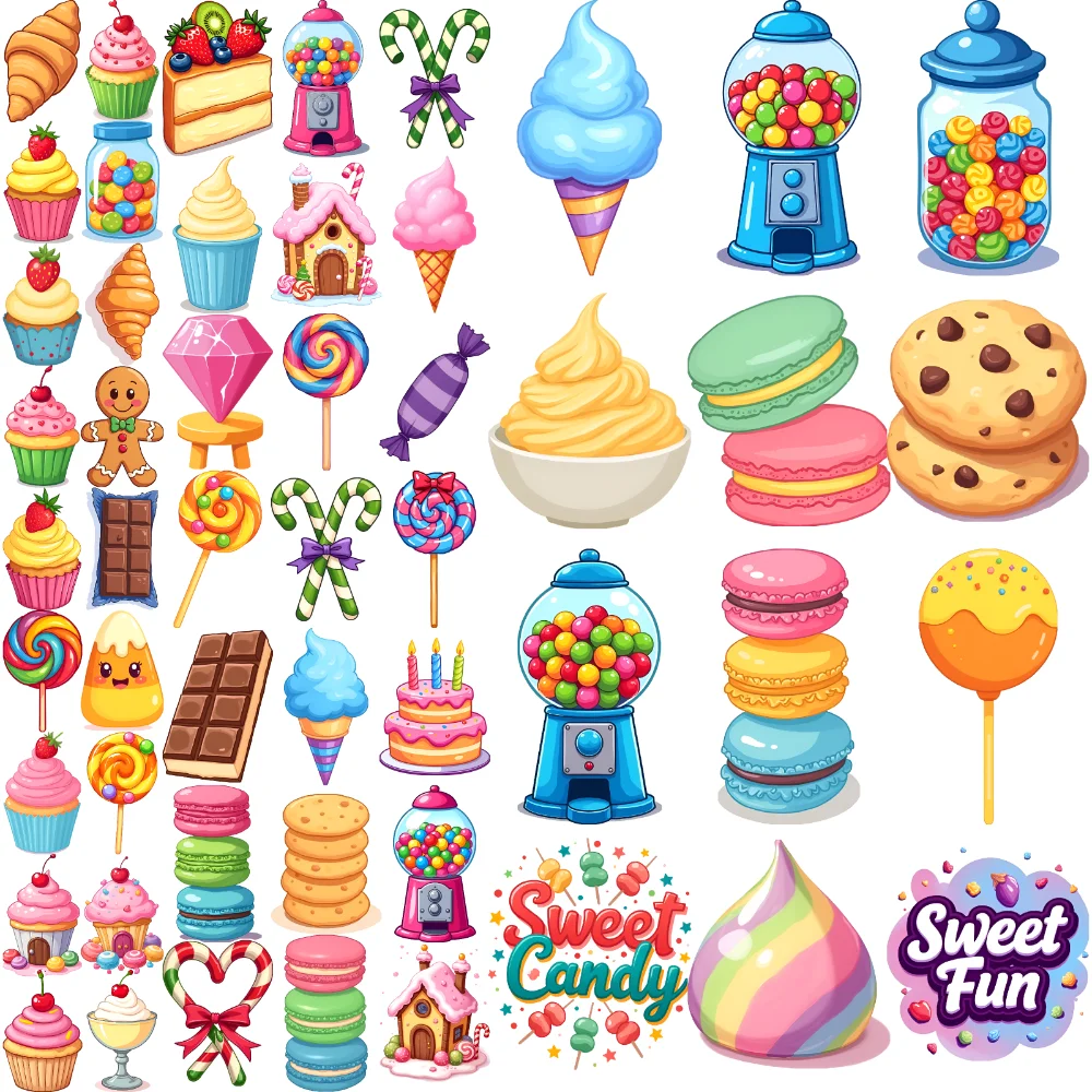

63pcs Temporary Tattoo Candy Stickers Waterproof Long-lasting Body Stickers Sweet Decals Cartoon For Children Adults