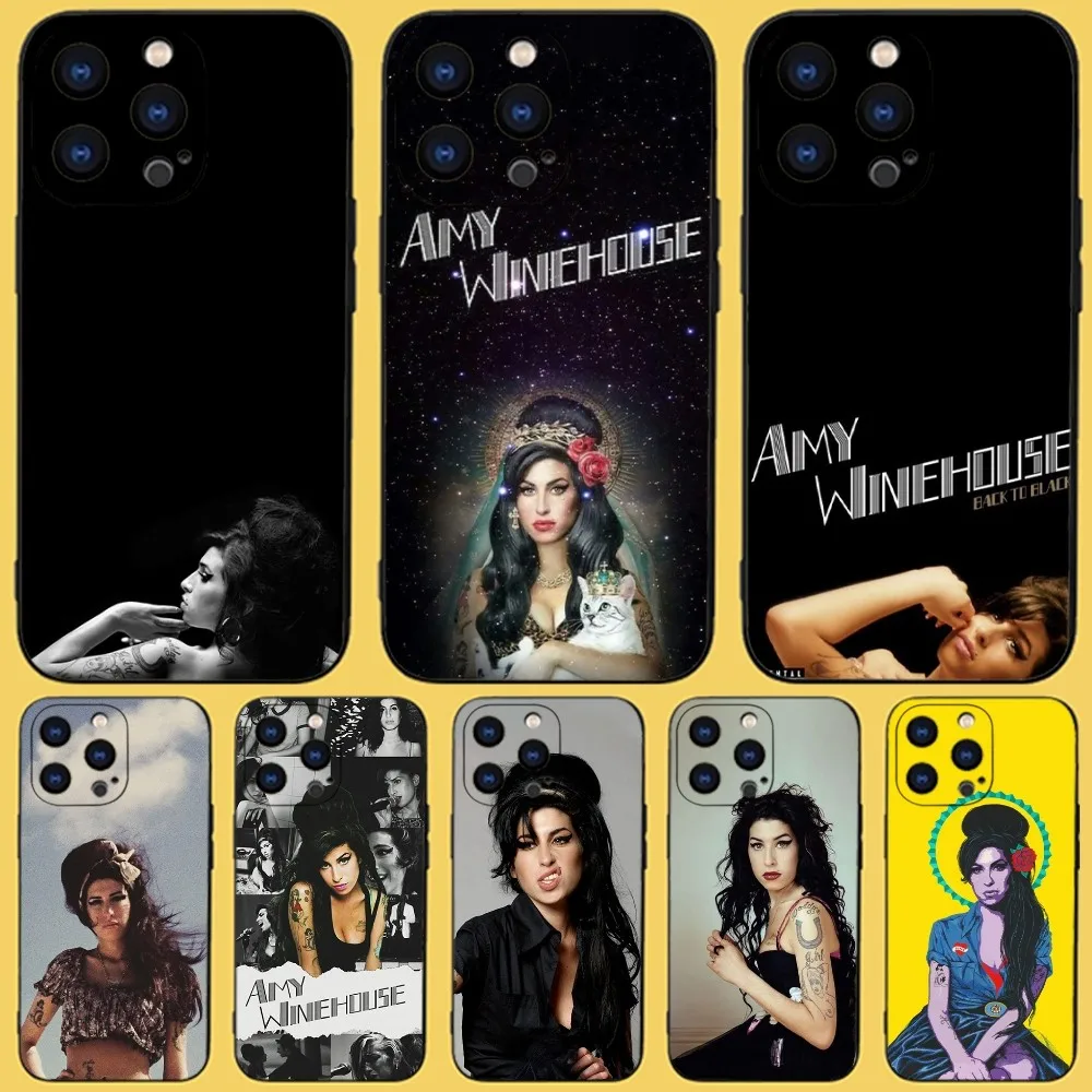 Amy Winehouse Singer Phone Case For iPhone 15,14,13,12,11 Plus,Pro,Max,XR,XS,X,7,8 Plus,SE,Mini Black Silicone Soft