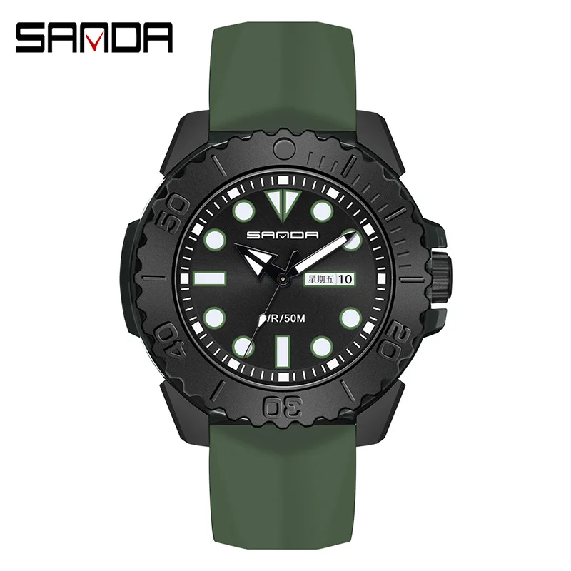 SANDA 3118 Men\'s Quartz Watch Sports Outdoors Waterproof Date with Silicone Strap Wristwatches for Male Watches Gift