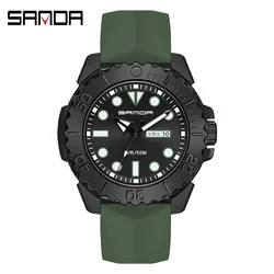 SANDA 3118 Men's Quartz Watch Sports Outdoors Waterproof Date with Silicone Strap Wristwatches for Male Watches Gift