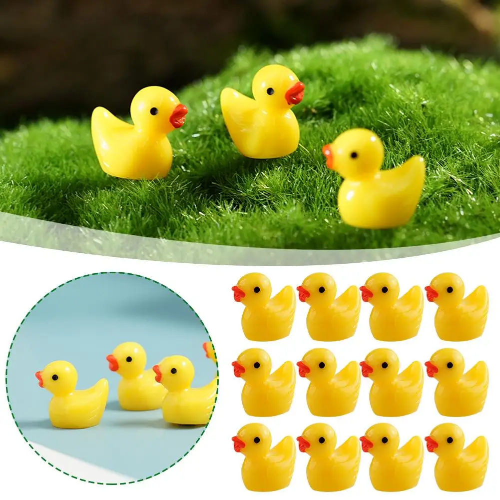 Miniature Duck Ornaments para artesanato de jardim, pato minúsculo, resina, amarelo, animal, paisagem, plantas, fada, Mic, X7t8, decoração, 100pcs