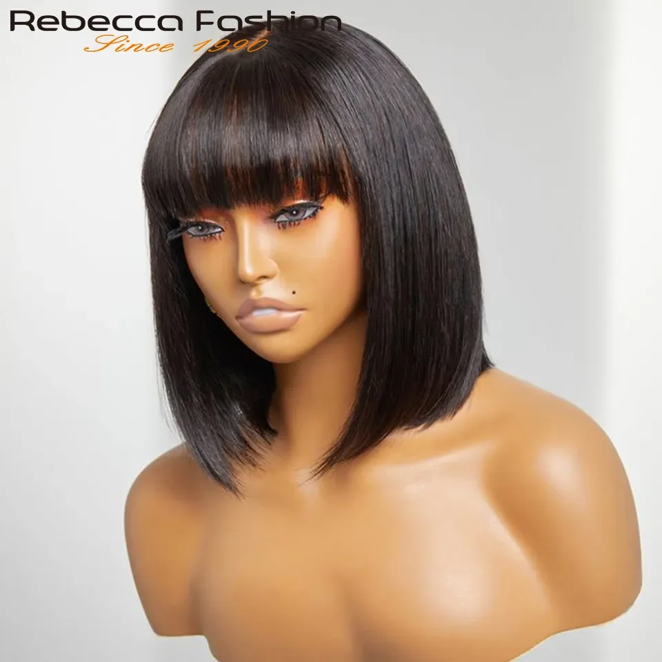 Rebeka Foszlás hogy menő glueless egyenesen Emberi haja wigs vel Frufru Frufru Közép Rész BOB csipkével Paróka Brazíliai egyenesen BOB csipkével wigs