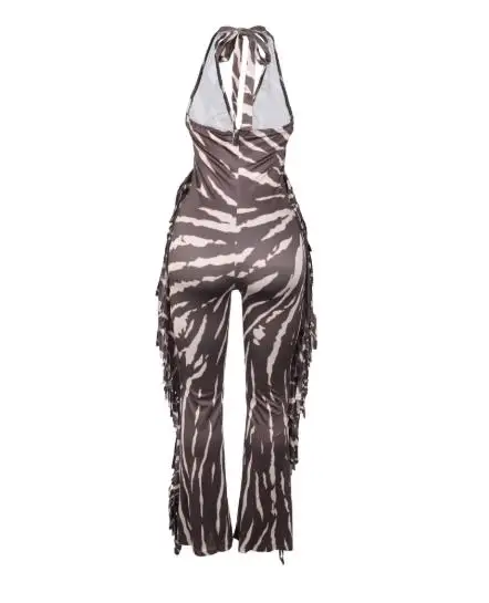 موضة جديدة 2025 مثير عادية أنيقة ومثيرة سليم صالح مطاطا عارية الذراعين هامش طباعة معلقة الرقبة حزام مايكرو متوهج بذلة