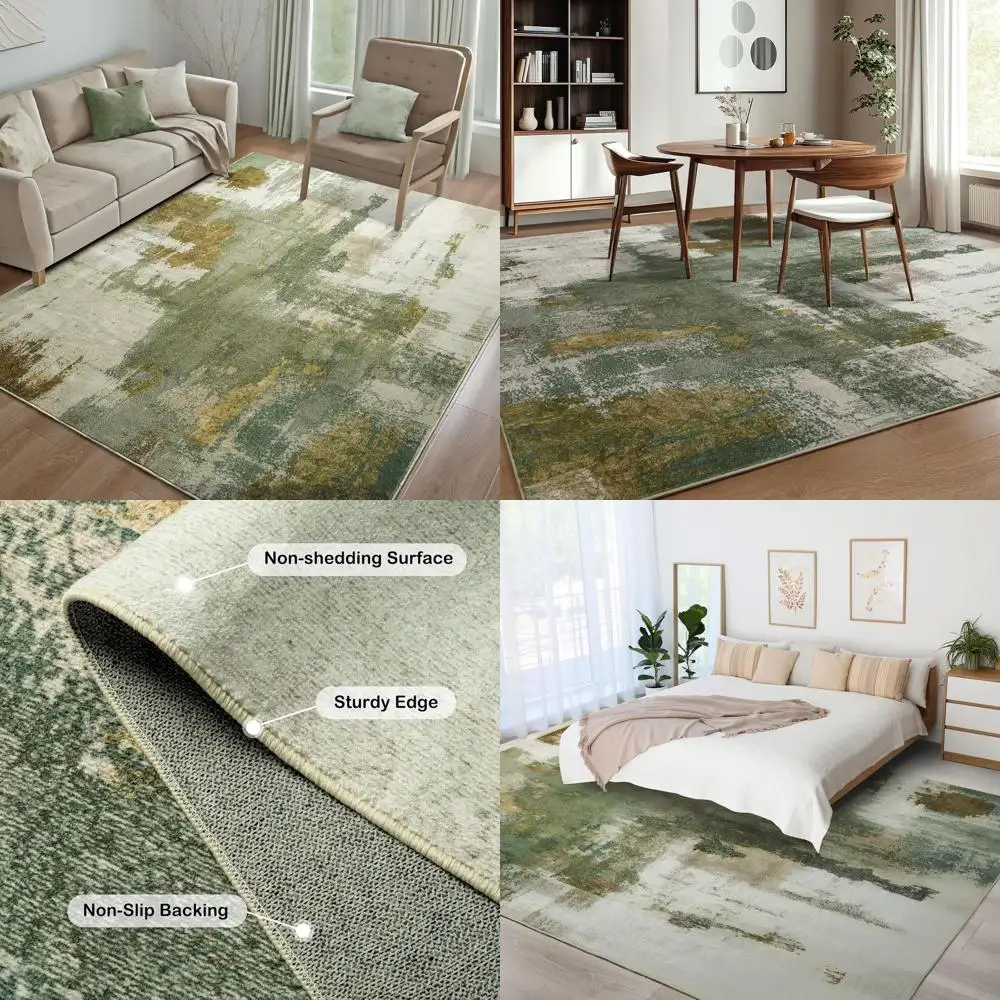 

Современный моющийся ковер из искусственной шерсти зеленого цвета 5x7, нескользящий для гостиной, спальни, столовой, общежития, игровой комнаты, офиса