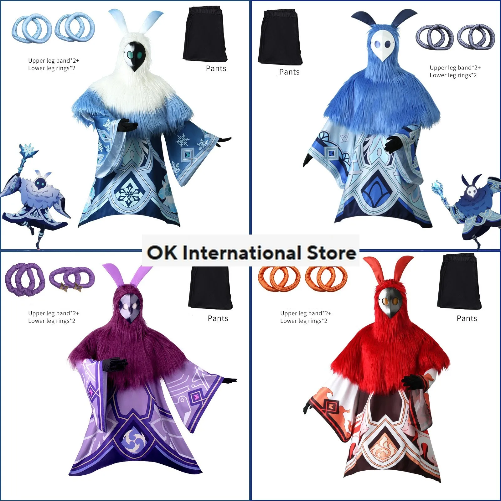 Anime Game Genshin Impact Electro Fire Water Ice Attribute Abyss Mage Cosplay Costume Pilose Hair Cloak Man Woman Halloween Suit