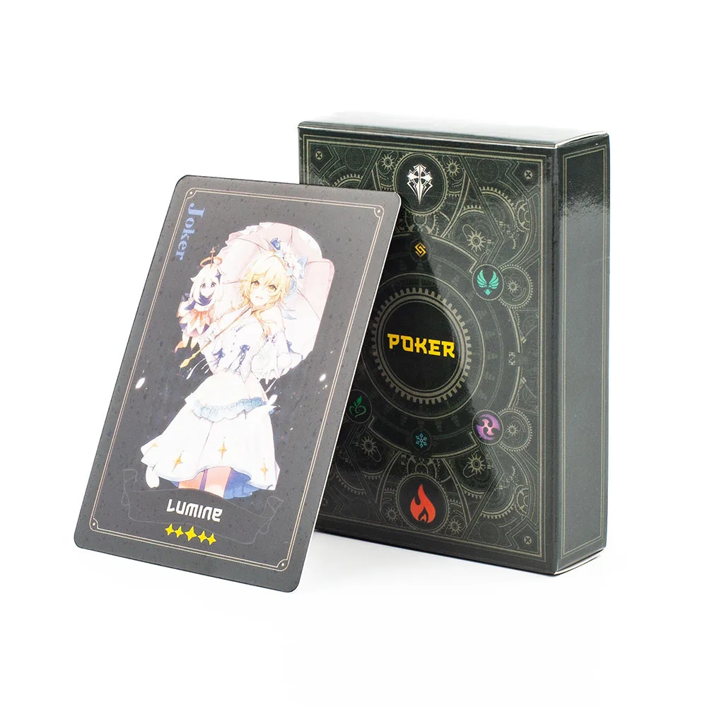 56PCS Genshin Impact Playing Cards Board Games Thunder General Bronzing Card Set Two Dimensional Game Poker 9.3*6.5cm
