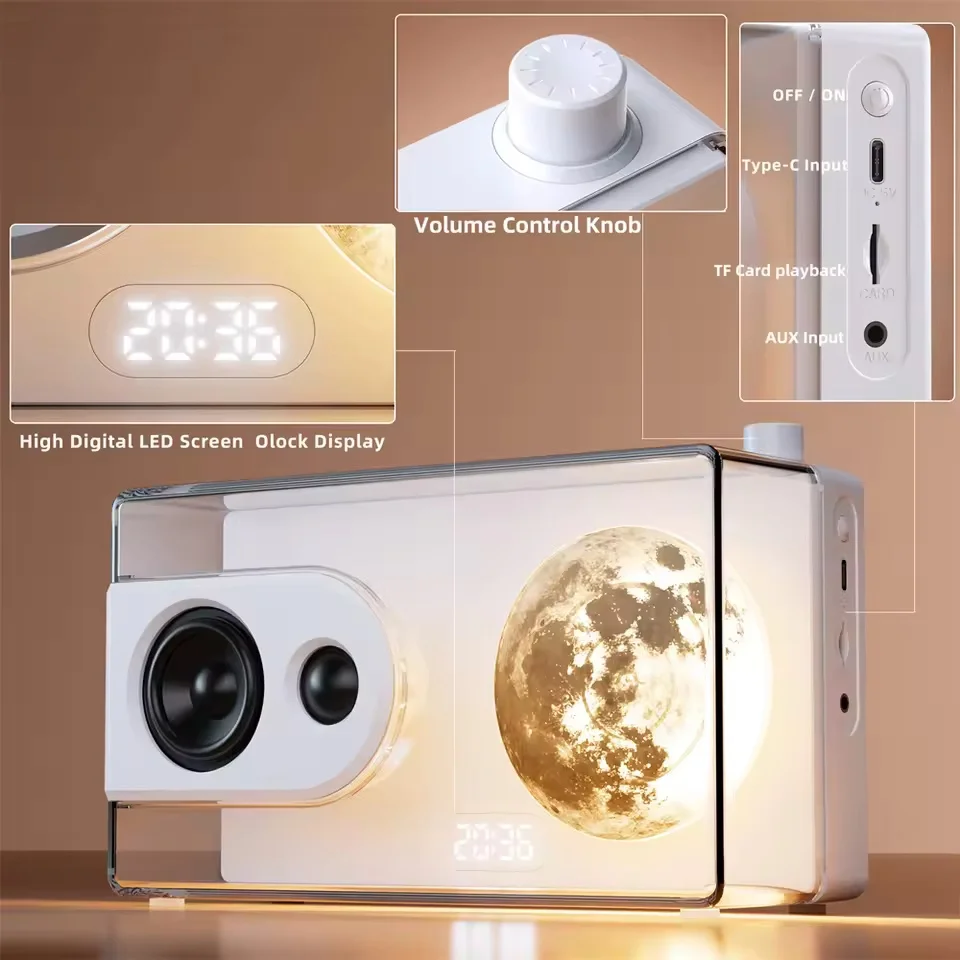 Moonlight Treasure Box BT 5.3 Transparent Led Moon Light Wireless Caxia De Som Bluetooth Speaker Loudspeaker for Indoor Outdoors