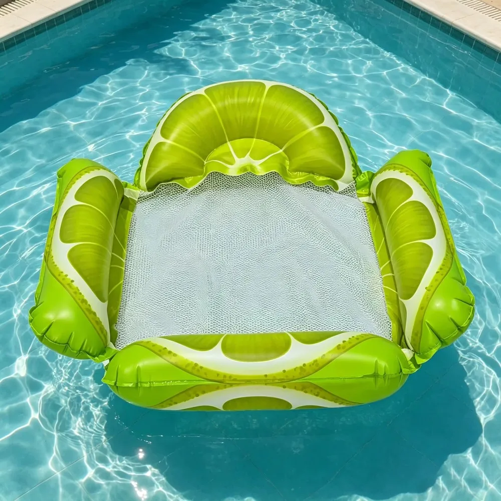 Mesh Seat Inflatable Pool Hammock Fruit Pattern Foldable Water Hammock Durable Non-Slip Material Pool Float Swimming Pool
