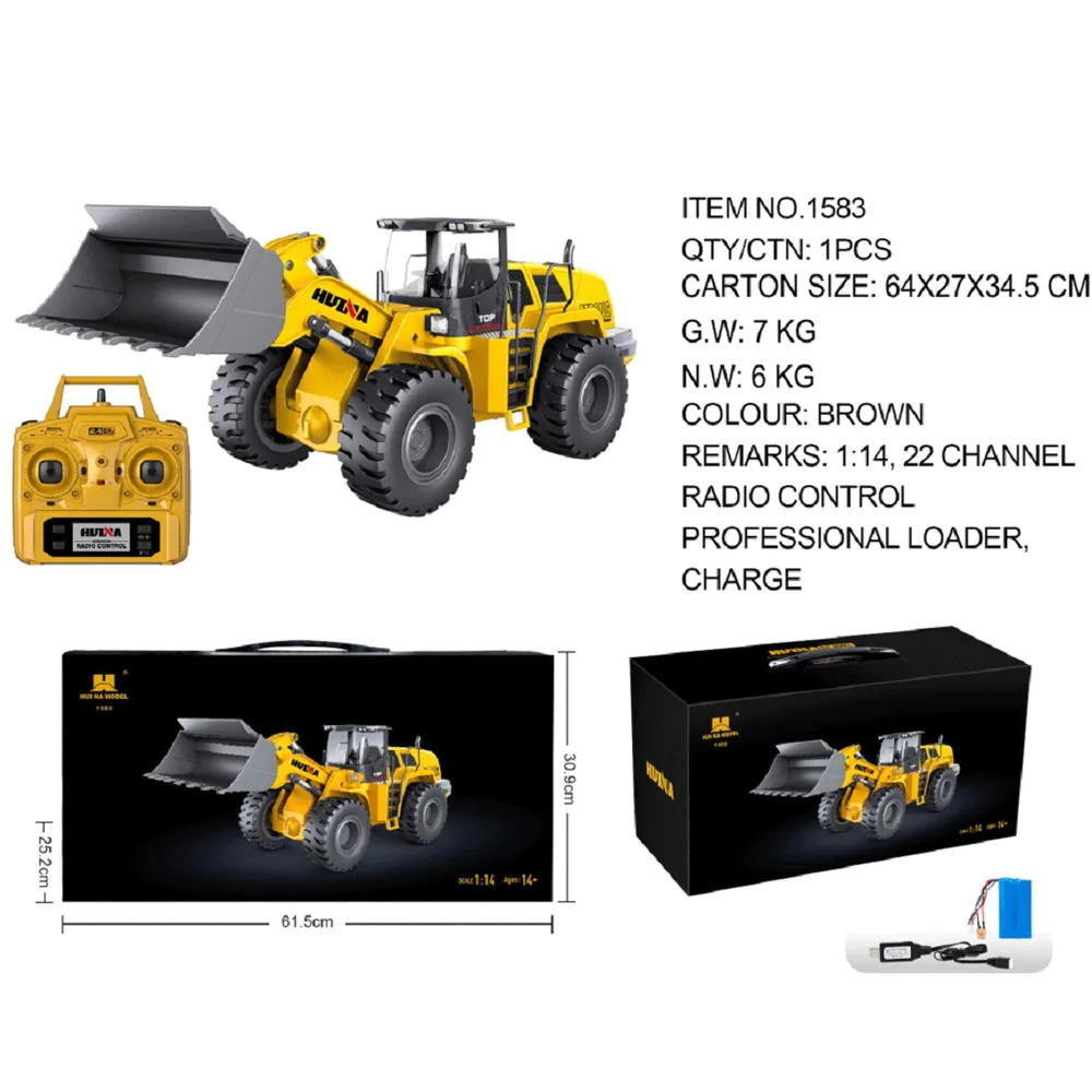 Huina 1/14 Rc Bulldozer Heavy Duty 4wd 2.4g Remote Control Alloy Fuselage Engineering Vehicles Professional Grade Toys